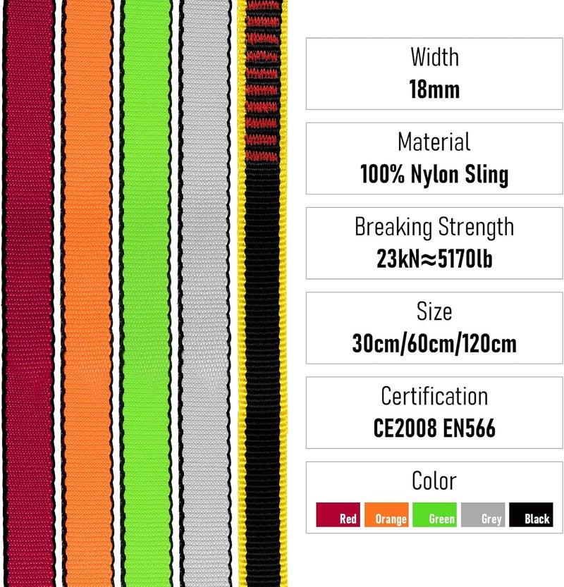 KINGTLE 18MM Nylon Climbing Sling Runner - 23KN CE2008/EN566 Certified Webbing Straps for Rock Climbing, Rappelling, Hammock Rigging & Yoga Swing - Image 2